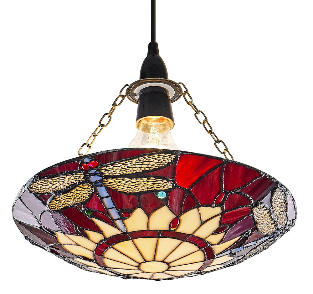 Traditional Red Dragonfly Tiffany Glass Easy Fit Pendant Shade by Happy Homewares