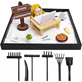 FamilyKit Zen Garden Kit for Desk, Mini Zen Garden Calming Stress Relief | Funny Mini Cat Decor Sand Box Kit with Wooden Tray &amp; Rake Garden Accessories Gifts for Office Coworkers, Friends, Family