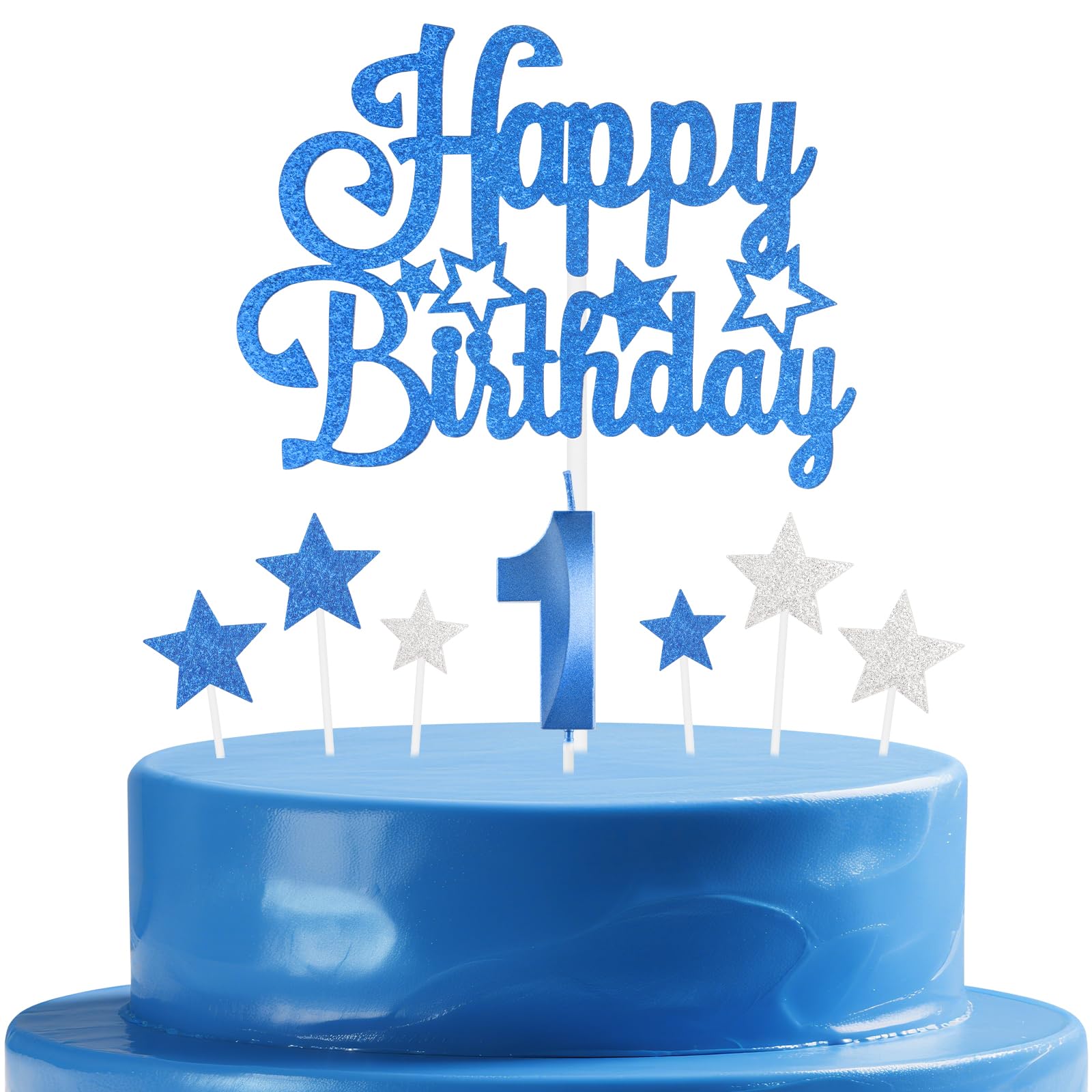 mciskin Royal Blue Birthday Candles Set,Girl Boy First Birthday Decorations,Number 1 Candle for Cake,Royal Blue Candles Cake Toppers with Star for Girls Boys Birthday Party Anniversary Decorations