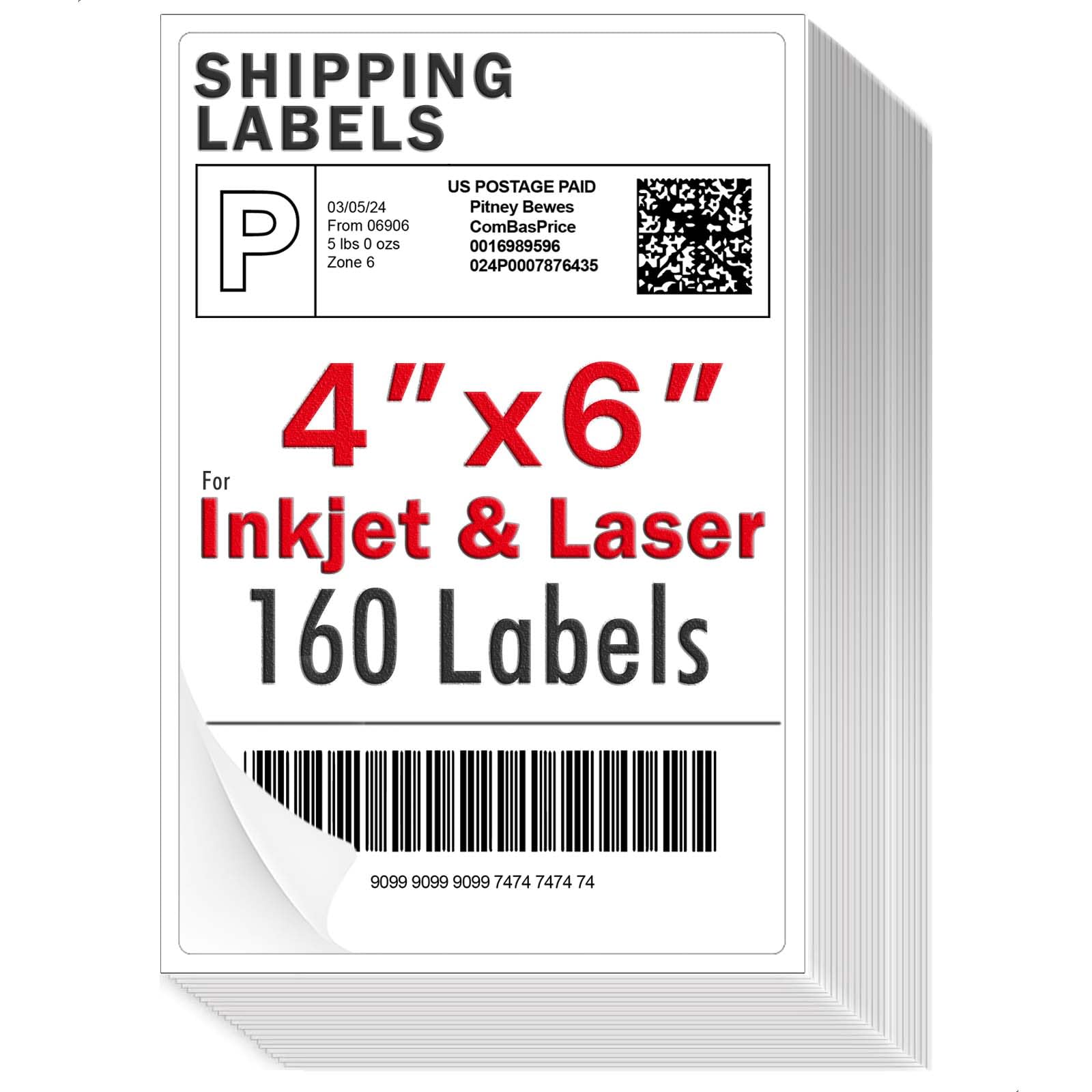 Photo 1 of *2 Pack* 4x6 inch Shipping Labels, Laser and Inkjet Printer Compatible, Multi-Purpose Strong Adhesive Stickers, Matte White 160 Labels