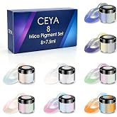 Ceya Interference Mica Powder Set 8 Colors,1.12oz/32g Chrome Paint Powder | Cosmetic Grade Pearlescent Effect Color Shift Pigment for Epoxy Resin,Soap Dye,Candle,Nail Art,Makeup,Slime,Paint,Tumblers