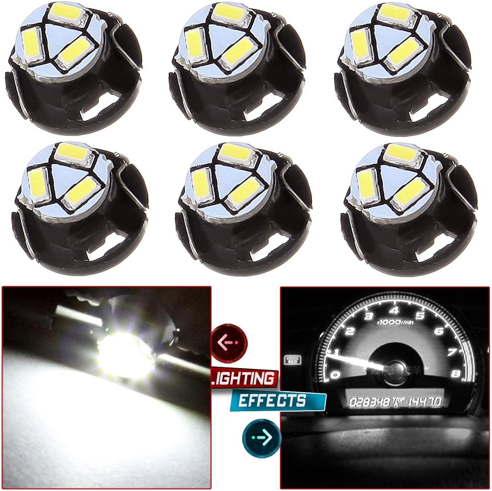 cciyu 6 Pack White T5/T4.7 Neo Wedge 3LED Bulb A/C Climate Control Light Replacement fit for 1999-2001 Saab 9-3