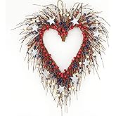 Idyllic Heart-Shaped Wreath with Red Blue Berry and White Star Americana Door Wreath 4th of July Decoration