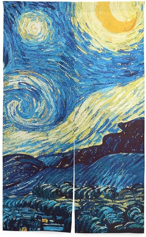 Amazon のれん 有名 70x1cm 油絵 絵画 ゴッホ 星空 北欧デザイナー 遮光 おしゃれ 目隠し暖簾 間仕切り 玄関 年中使用 家紋 のれん のれんハワイ のれん そば のれん オンライン通販