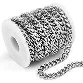 16.5 Feet Stainless Steel Cuban Chains Roll, 9mm Width Miami Curb Link Chains Spool Bulk for Jewelry Meking & DIY Craft