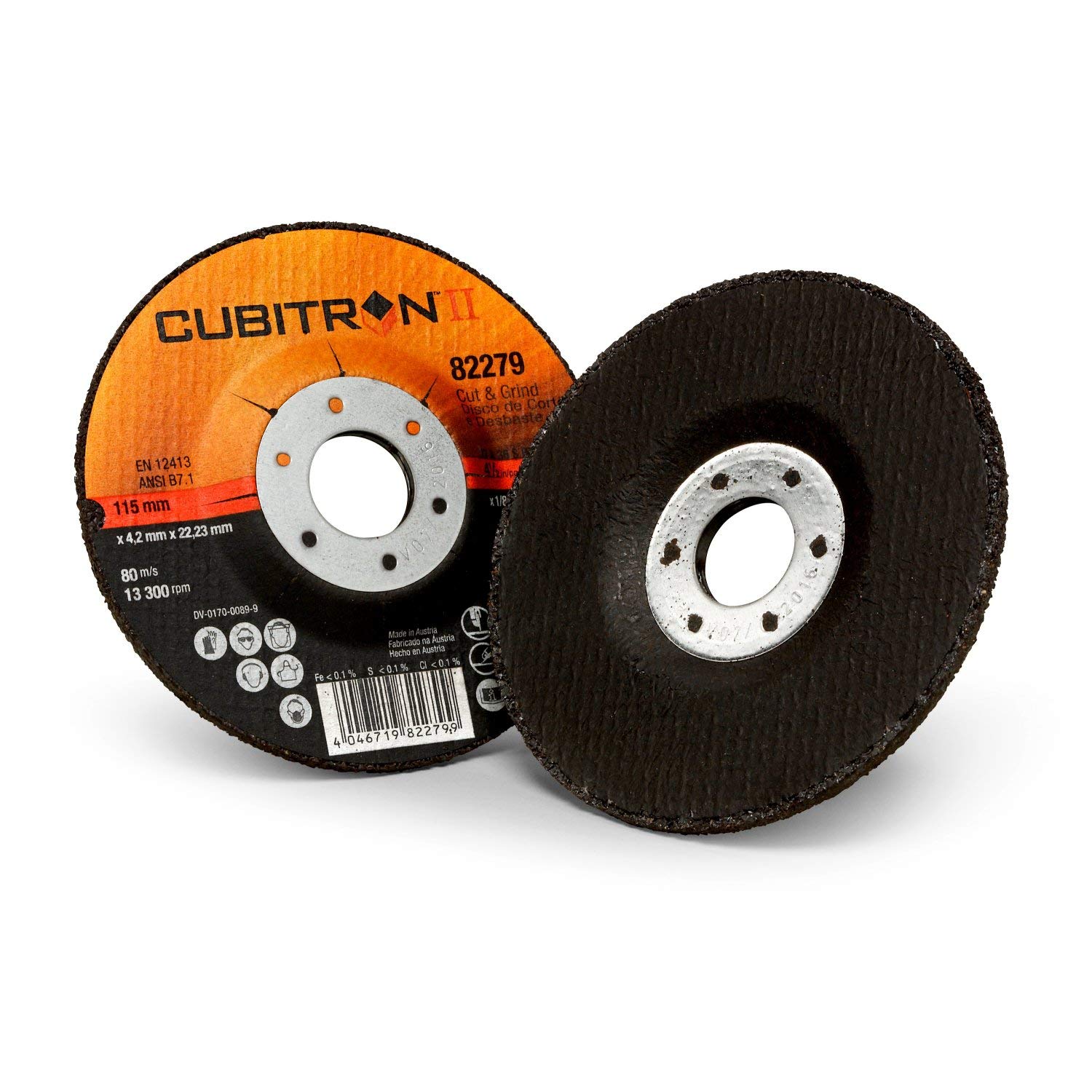 3M 046719822799 Cubitron II Cut and Grind Wheel T27, 4 1/2" x 1/8" x 7/8" (Pack of 2)