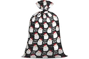 Loveinside Jumbo Large Plastic Gift Bag, Christmas Design Plastic Bag with Tag and Tie for Holiday - 56" x 36", 1 Pcs - Black Santa