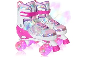 Kids Roller Skates for Girls Boys - Purple for Little Kids Age 4 5 6 7- Adjustable All Light up Wheels Indoor Outdoor Sports 