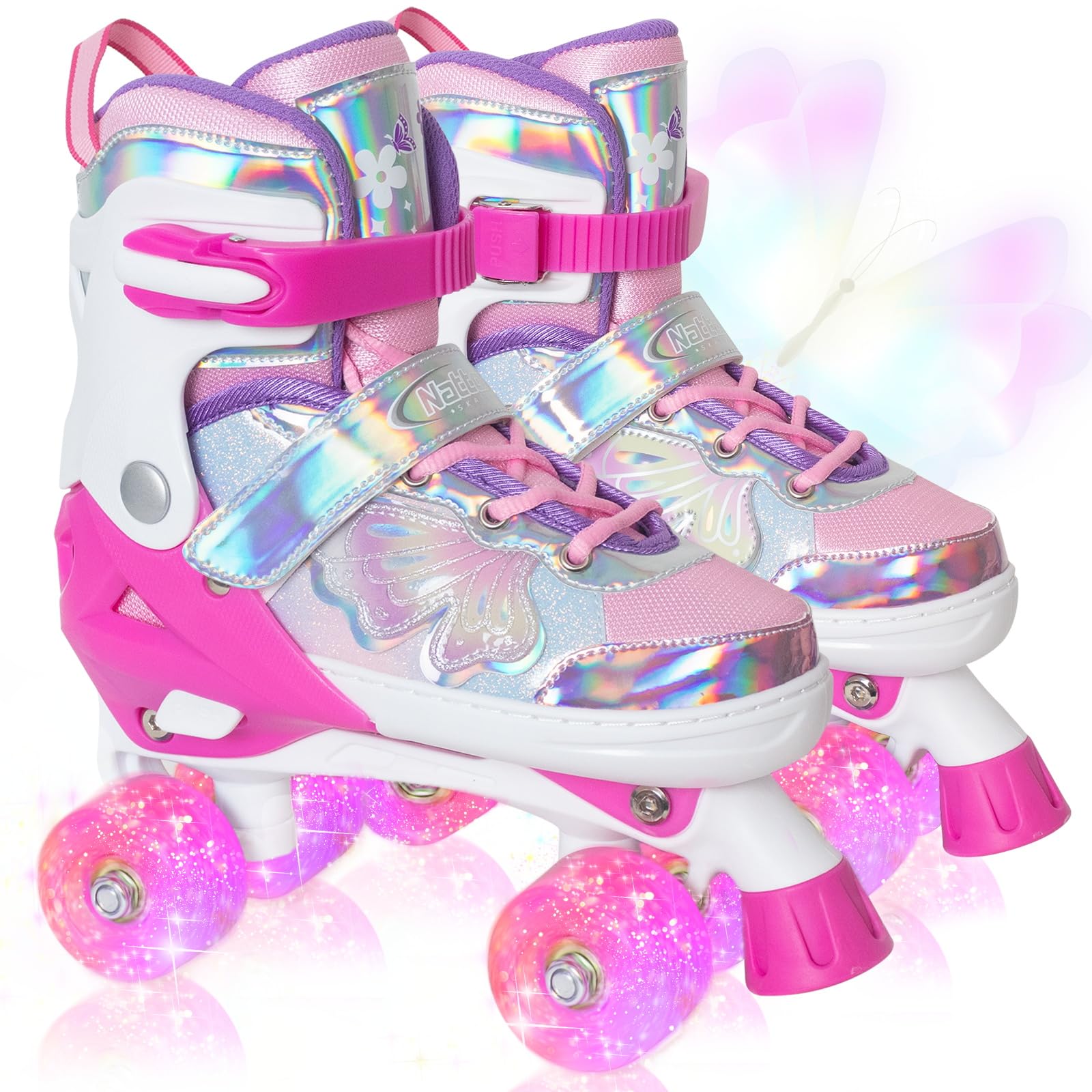 Photo 1 of Kids Roller Skates for Girls Boys - Rose Red for Little Kids Age 4 5 6 7- Adjustable All Light up Wheels Indoor Outdoor Sports Birthday Gift for Son and Grandso
