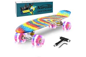 Kqpoinw Skateboards, 22" Complete Skateboard, Mini Cruiser Skateboard for Kids Boys Girls Teens Beginners with Colorful Flashing Wheels Skate Tool, Kids Children's Day Gift