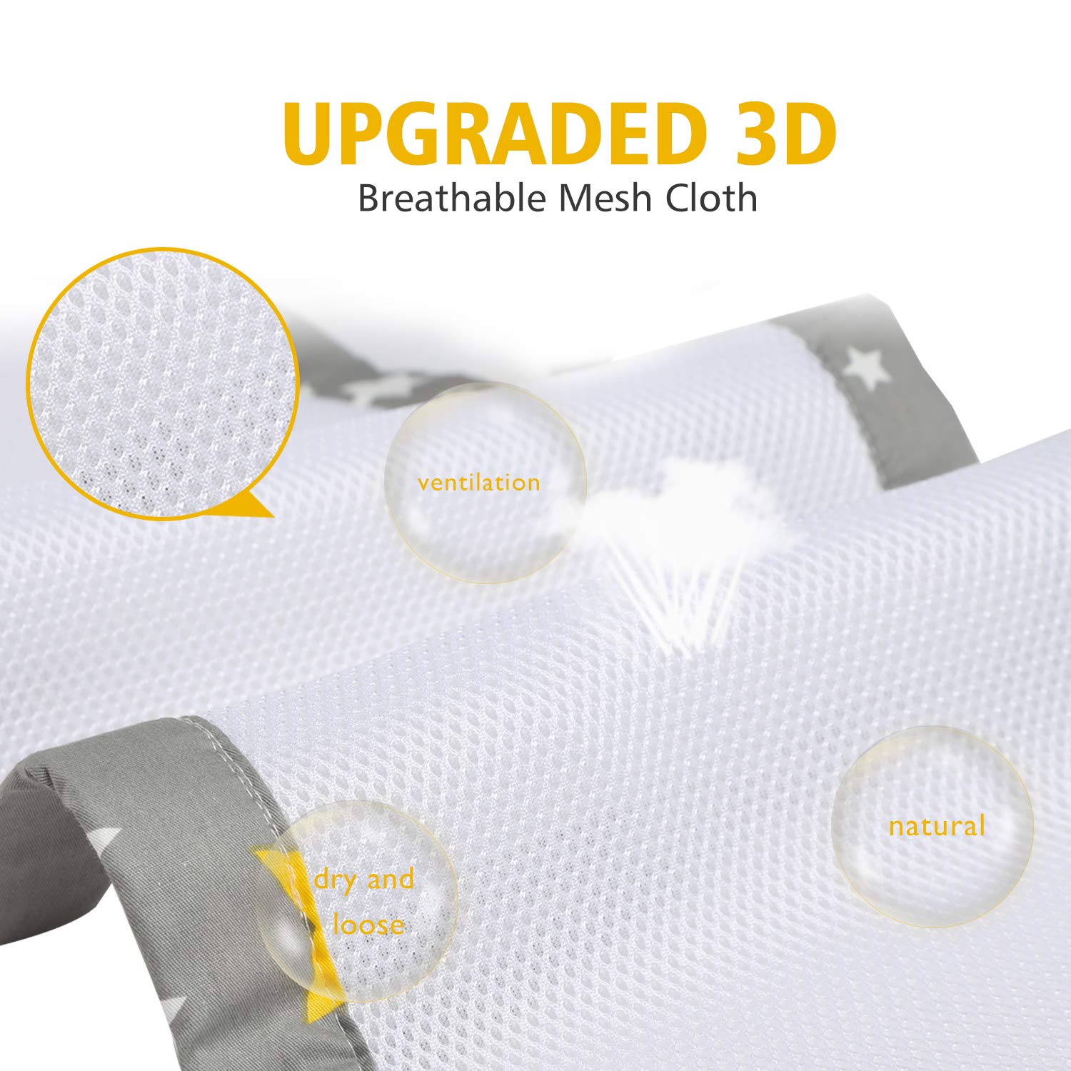 LMMKARE Upgrade Long Ties Mini Mesh Crib Bumpers Breathable for Boys Safe Pads for Standard Baby Crib Liner Classic Grey Stars 52" x 12" x 2pcs : Baby