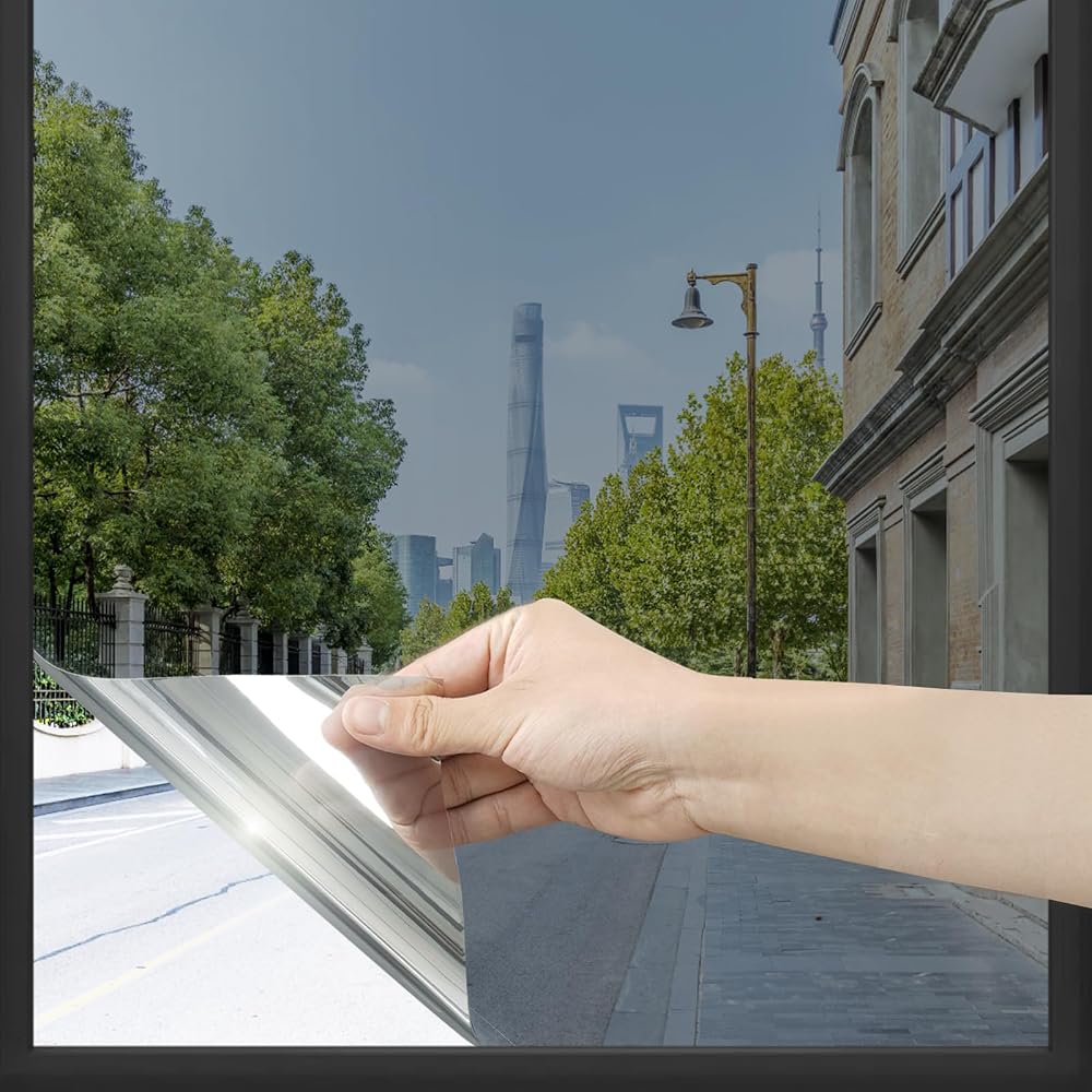 Homein One Way Window Film 90x200cm Privacy Mirror Silver Anti Glare