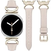 Minyee Leather Band Compatible with Samsung Galaxy Watch 8 40mm 44mm/ 8 Classic 46mm Bands, No Gap One-Click Slim Thin Dressy Leather Strap with C-Shape Metal Buckle Women, NOT for Other Models