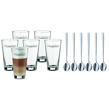WMF Clever&More Latte Macchiato Set, 12-teilig, Latte Macchiato Glas mit Löffel, Latte Macchiato 280 ml, spülmaschinengeeigne