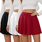 Neer 3 Pack Women's Mini Skater Skirts with Shorts, a Line Pleated Flared High Waist Casual Stretchy Versatile Basic Skirts