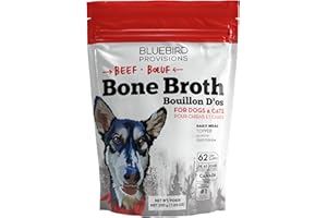 Bluebird Provisions Beef Bone Broth Powder Meal Topper for Dogs & Cats - Made from Grass-Fed Beef Bones and Water - Canadian 