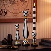 Acellegic 3 Pcs Black and White Checkerboard Taper Candle Holder,Classic | Resin Halloween Retro Checkered Striped Candlestick Holder, Home Table Decor, Holiday Centerpiece, Candles Not Included