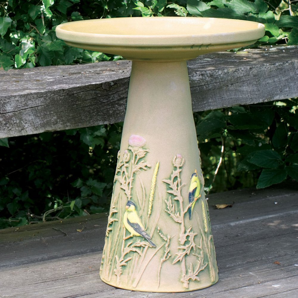 Burley Clay Hand Painted Finch Ceramic Bird Bath