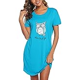 ENJOYNIGHT Womens Cotton Nightgown Short Sleeves Sleepshirt Print Nightshirt