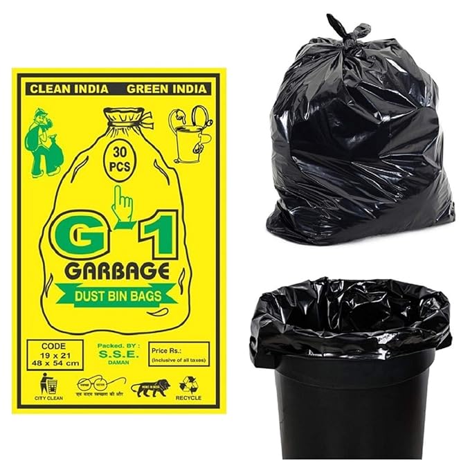 G 1 Garbage Bags Medium Black 19X21 inch 20 Packs of 30 Pcs = 600 Pcs