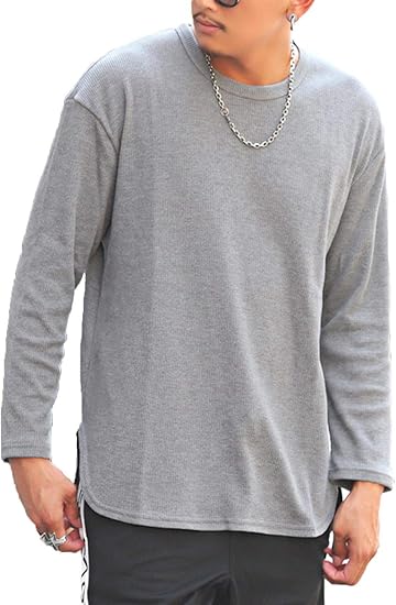 Amazon Lux Style ラグスタイル 長袖tシャツ ロンt メンズ ワッフル サーマル ラウンドヘム ロング丈 杢グレーl Tシャツ カットソー 通販