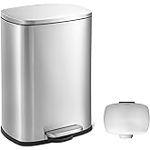QUALIAZERO 50L / 13 Gallon Stainless Steel Step-On Kitchen Trash Can Soft-Close Lid, Fingerprint-Resistant, Removable Liner, Slim Rectangle Modern Design for Home, Office, Commercial