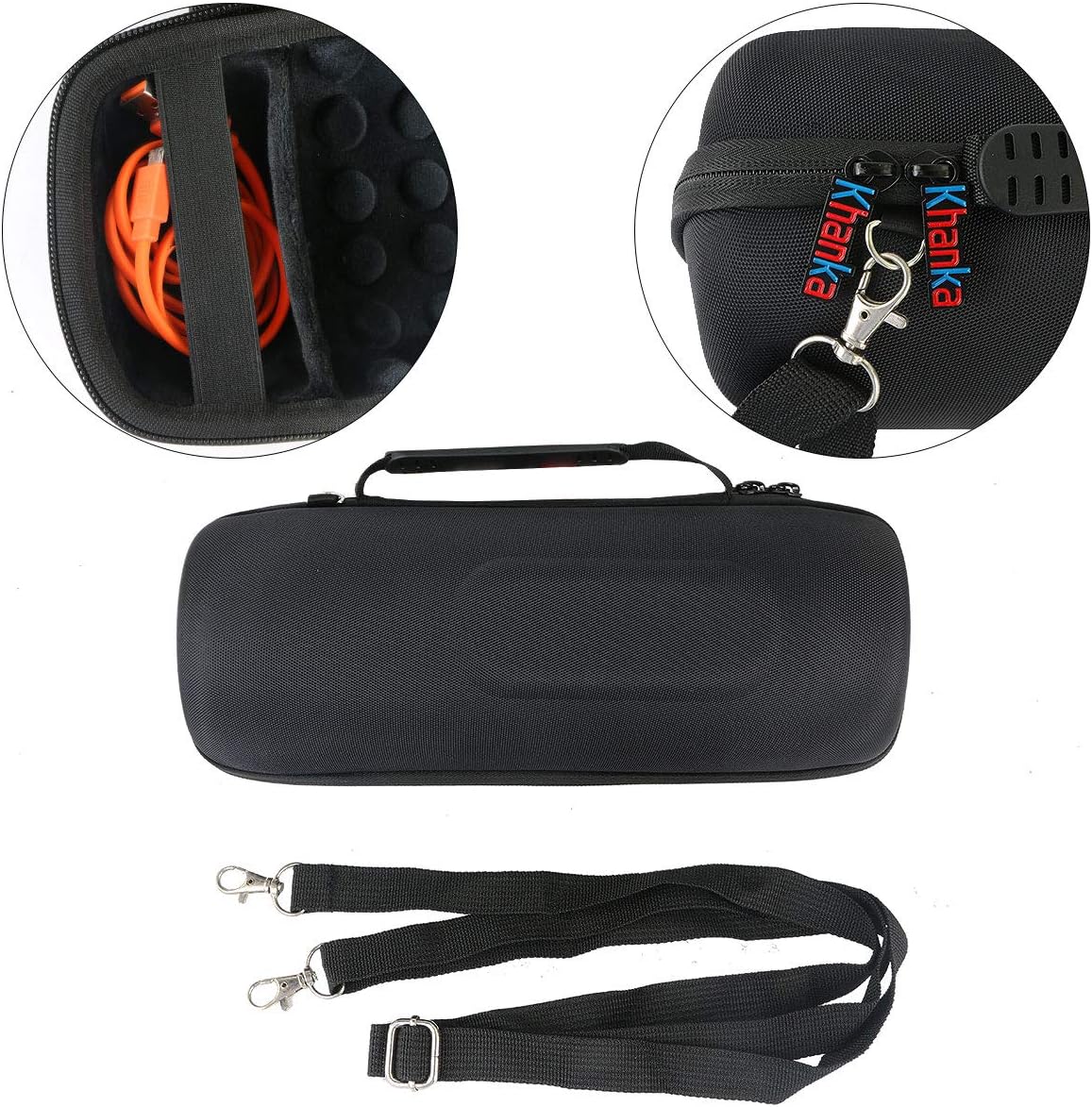 Khanka Hard Case Travel Bag for JBL Charge 5 /Charge 4 Portable Bluetooth Waterproof Speaker. (Black-Equipped with shoulderstrap) - Image 4