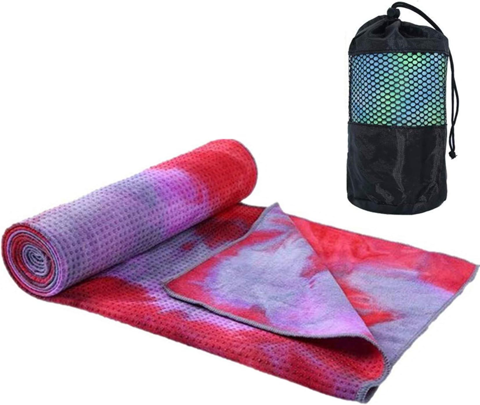 Yoga Mat Towel Non Slip Suede Luxurious Foldable Mat Hot Yoga Towel ,Sweat Absorbent, for Hot Yoga, Bikram, Pilates (Tie-Red)