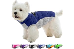 OUOBOB Small Dog Coat,Dog Jackets for Small Dogs,Warm Winter Jacket, Puppy Coat with Harness Built in,Waterproof Dogs Jacket,Puppy Cold Weather Coats,Pet Winter Clothes Snowsuit Shih Tzu Bichon,Blue