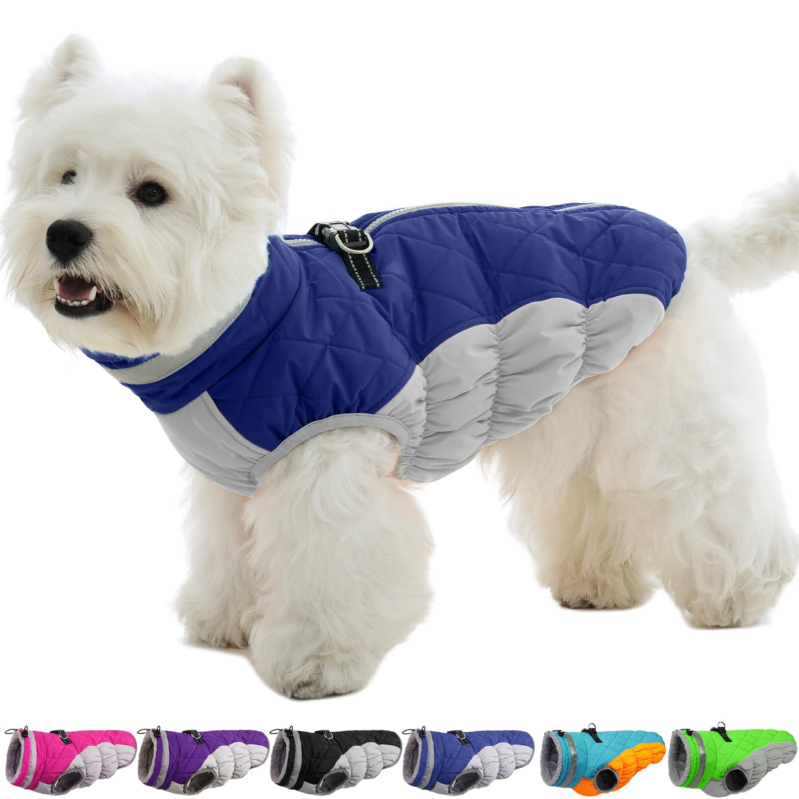 OUOBOB Dog Coat - Fleece Dog Vest with Built-in Harness, Waterproof Snowsuit, Windproof Winter Jacket, Puffer Jacket - Blue S โ image 1