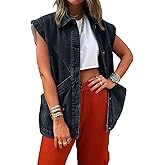 PLNOTME Womens Oversized Sleeveless Denim Vest Classic Button Down Jean Vest Casual Utility Lapel Jean Jacket