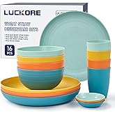 Wheat Straw Dinnerware Sets 16 PCS - Unbreakable Reusable Dinnerware Dishes Dessert Plates, Cereal Bowls, Drinking Cups, Sauce Dishes, Microwave Dishwasher Safe Plates Bowls Sets for Kitchen