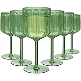 LEYIQU Plastic Wine Glasses 14oz Set of 6, Vintage Goblets Unbreakable Reusable BPA-Free Stemmed Drinking Glasses for Parties, Weddings & Events Petal-Patterned (Green)