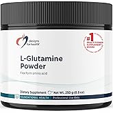 Designs for Health Vegetarian L Glutamine Powder - Pure 3000mg Amino Acid Supplement - Promotes Muscle Recovery, Gut + Immune Support - Non-GMO Gluten Free Drink Add-in (83 Servings / 250g)