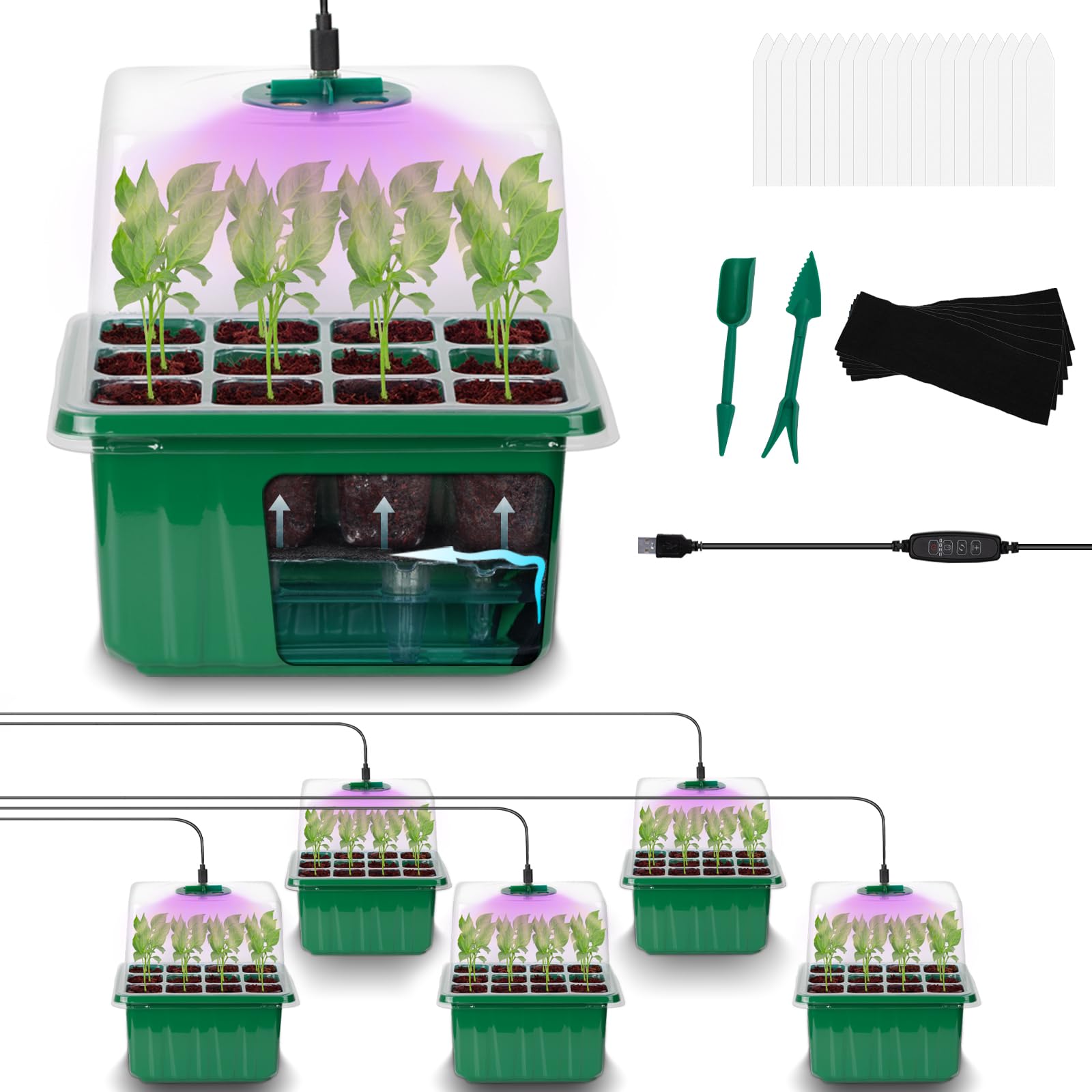 Photo 1 of ZHOLAH Self-Watering Seed Starter Tray - Kit with Grow Light and Humidity Dome, 6-Pack 72-Cell Plant Seedling Tray,Reusable Plastic Germination Trays for Indoor Gardening Seeds Growing Starting