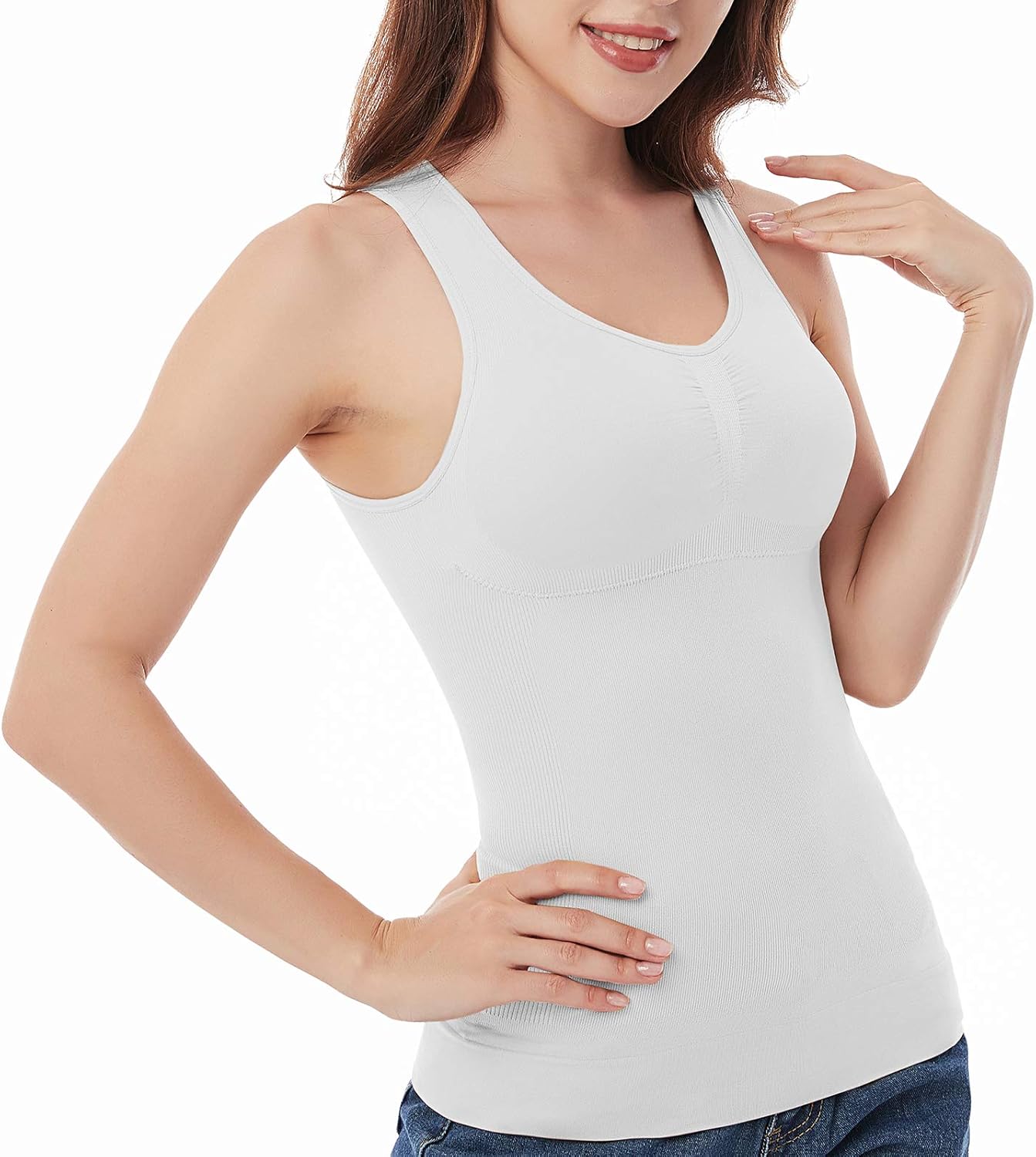 Womens Slimming Tank Tops with Built in Bra Tummy Control Shapewear Cami Seamless Body Shaper Compression Top at  Women’s Clothing store