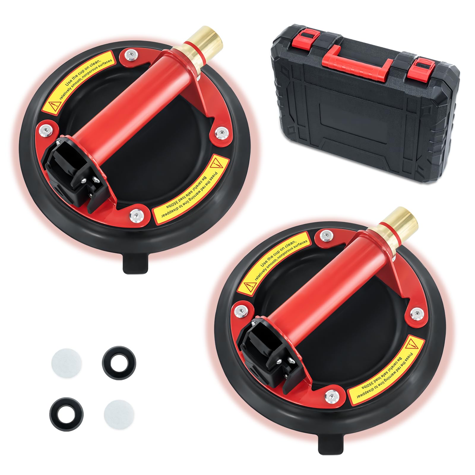 Photo 1 of 2 Pack Heavy Duty Suction Cups, 8" Window Suction Cups with Metal Handle, Brass Pump and Carrying Case, 480 lbs Load Capacity Glass Suction Cups to Lift Large Glass, Tile, Marble, Granite