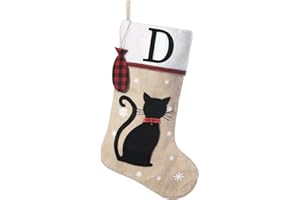 Shgngle 20 Inches Pets Initial Christmas Stocking,Cat Christmas Stocking Personalized with Wood Fish Tags Hanging Ornament,Xmas Gifts for Pets(Letter D)