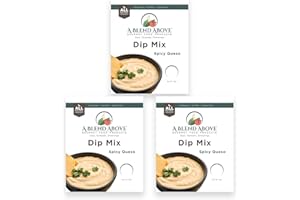 A BLEND ABOVE GOURMET FOOD PRODUCTS A Blend Above Spicy Queso Dip Mix, 3 Packs, 1 oz. Each, Makes 16 Ounces, Gluten-Free, No MSG, All Natural, No Preservatives, Vegan Friendly, Keto Friendly, Vegetable Dip, Chip Dip, Low Carb, Easy to Make
