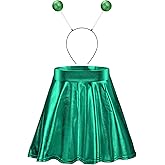 Sintege Halloween Alien Headband and Metallic Flared Pleated Skater Skirt for Costumes Supplies