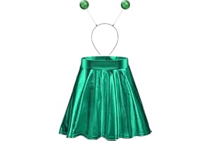 Sintege Halloween Alien Headband and Metallic Flared Pleated Skater Skirt for Halloween Costumes Supplies