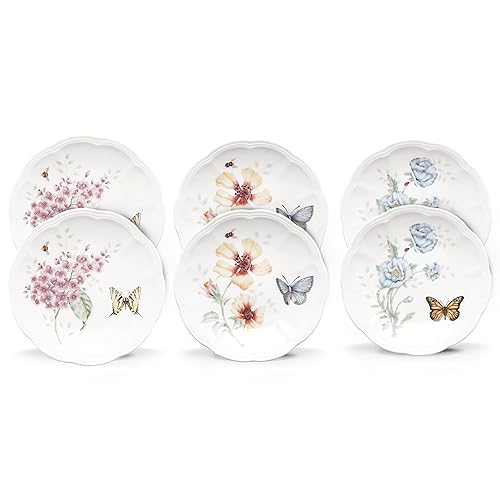 Lenox 817046 Butterfly Meadow 6-Piece Tidbit Plate Set, White