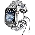 fohuas beaded Bracelet Band Compatible for Apple Watch 38mm 40mm 41mm 42mm 44mm 45mm 49mm, Adjustable Bling Crystal Pearl Beads Handmade iWatch Band Series SE 9 8 7 6 5 4 3 2 1,Elastic Jewelry Bangle Wristband for iphone Watch Women Cute