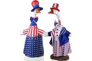 Frienda 2 Set Goose Outfits Porch Goose Clothes Goose Costume 23 Inch Garden Raincoat Flag Bee Fishing Style Goose Outfit for Lawn Patio Ceramic Goose Valentine's Day Decor