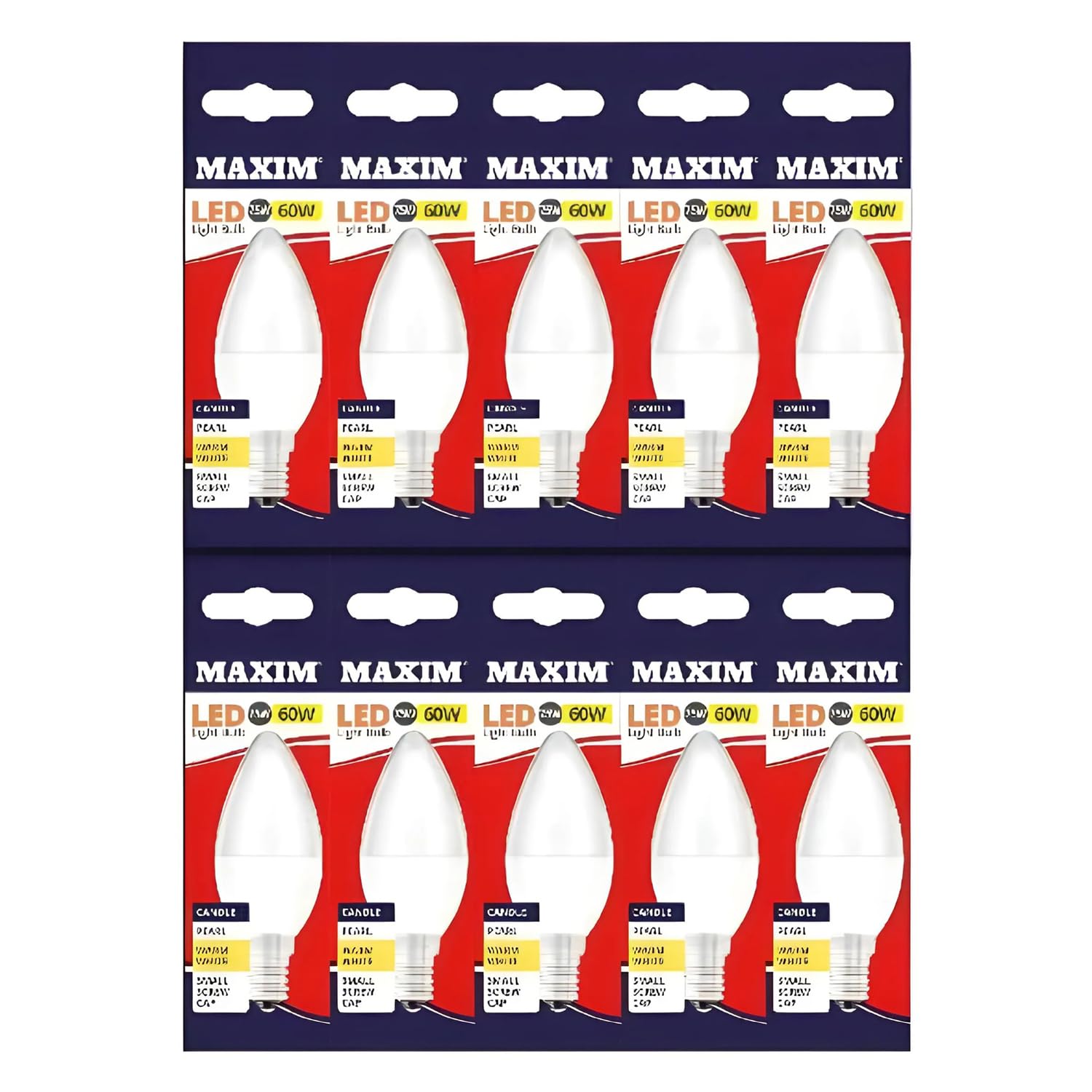 Maxim LED Candle Small Edison Screw (Warm White) - 7.5watt (60watt) - 806 Lumen (Pack 10) - 60MLCE14W5X10 โ image 1