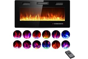 Rintuf Electric Fireplace Inserts, 36” Recessed & Wall Mounted Fireplace Heater for Indoor Use with Timer, Touch Screen, Adjustable Flame Color/Speed, Remote Control, Overheat Protection, 750/1500W