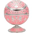 LAUYOO Windproof Ashtray with Lid for Cigarettes Metal Portable Cigar Ashtray Odor Eliminator for Indoor outdoor Hand Stamped Rose Pattern with Sparkle Fancy Gift for Men Women-Pink&silver