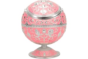 LAUYOO Windproof Ashtray with Lid for Cigarettes Metal Portable Cigar Ashtray Odor Eliminator for Indoor outdoor Hand Stamped Rose Pattern with Sparkle Fancy Gift for Men Women-Pink&silver