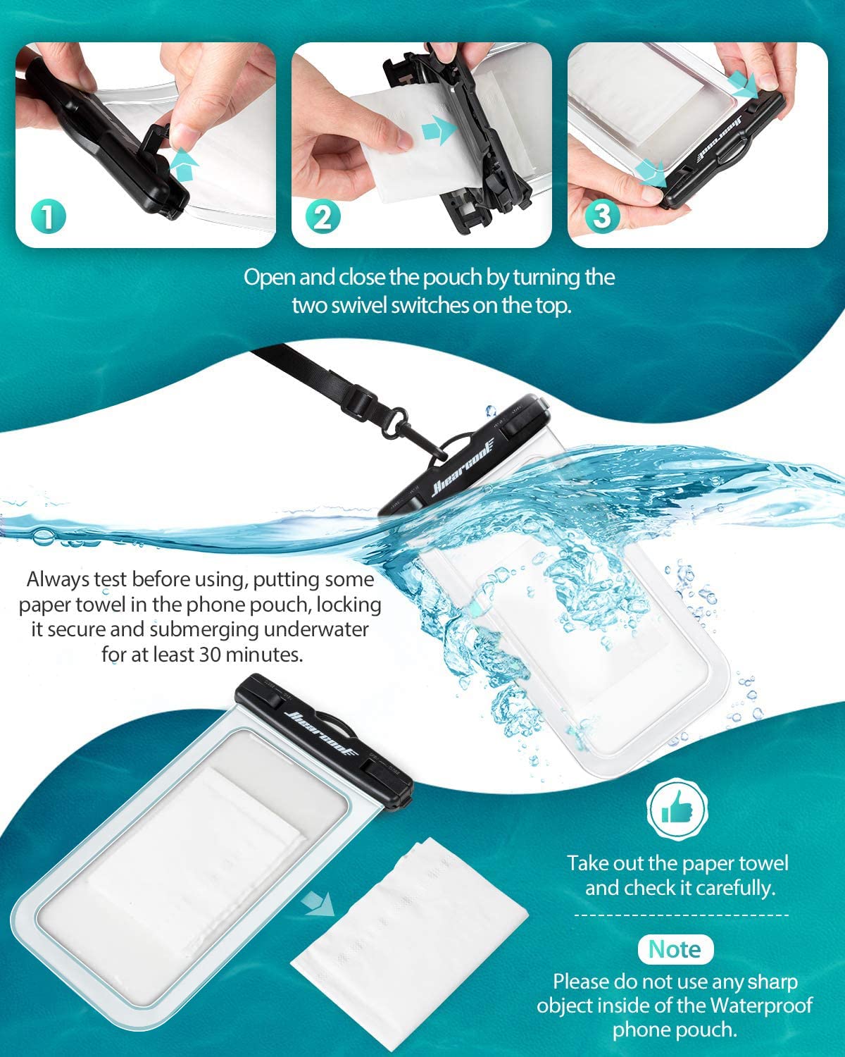 Hiearcool Waterproof Phone Pouch, Waterproof Beach Bag Compatible for iPhone 16 15 14 13 Pro Max Up to 8.3