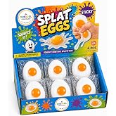 The Dreidel Company 6 Count White Sticky Egg Splat Balls - Soft Squishy Liquid Filled Yolk Stress Relief Fidget Toys, Novelty Party Favors and Goodie Bag Fillers
